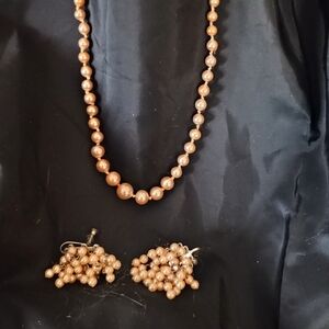 Vintage Pearl Necklace With Cluster Earrings